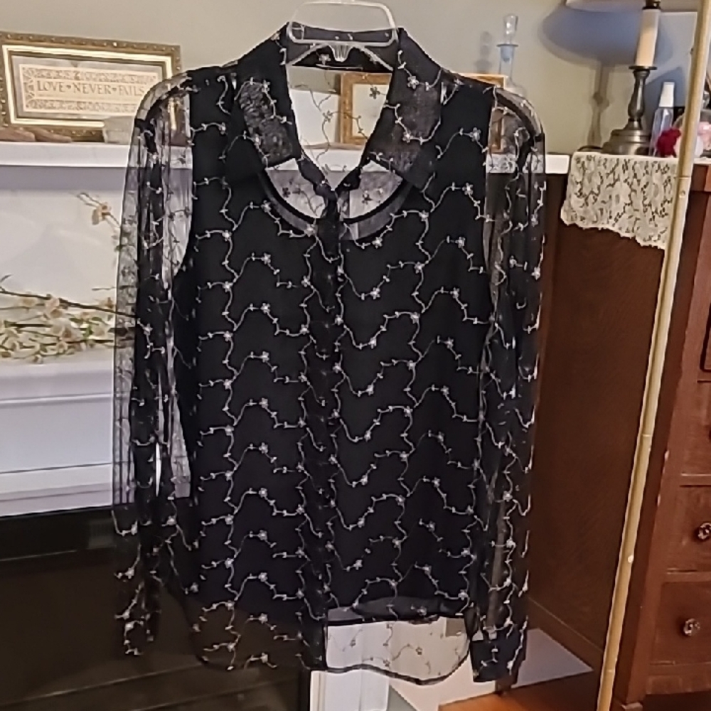 Elegant Black Sheer Women's Blouse